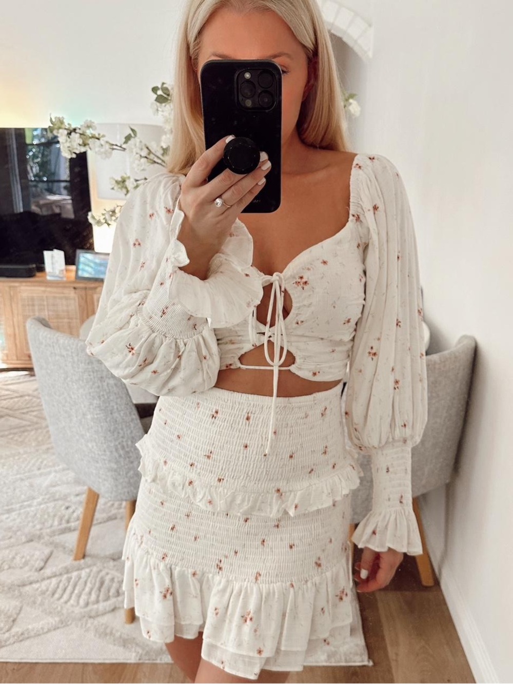 Sabo Skirt White Floral Smocked Two-Piece Set
